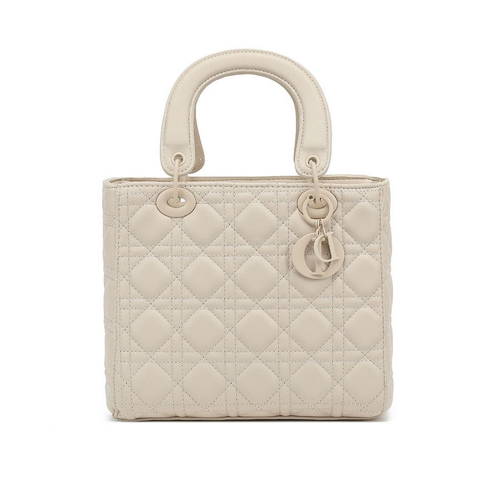 Nude leather look quilted top handle bags with long strap - K520