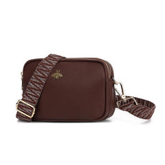 Coffee bumblebee leather look cross body bag three compartments with multiple long strap - K7500 ( back in store )