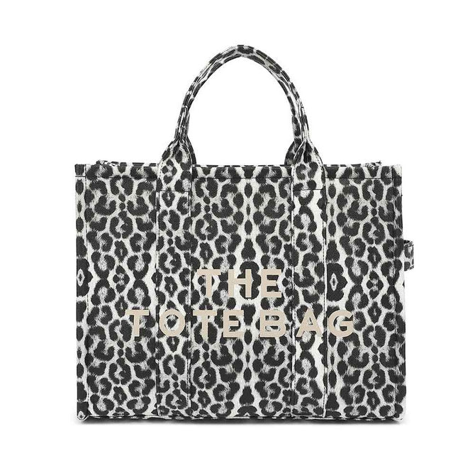 Black Leopard print Tote bag with long strap - ( L-009 ) Large size