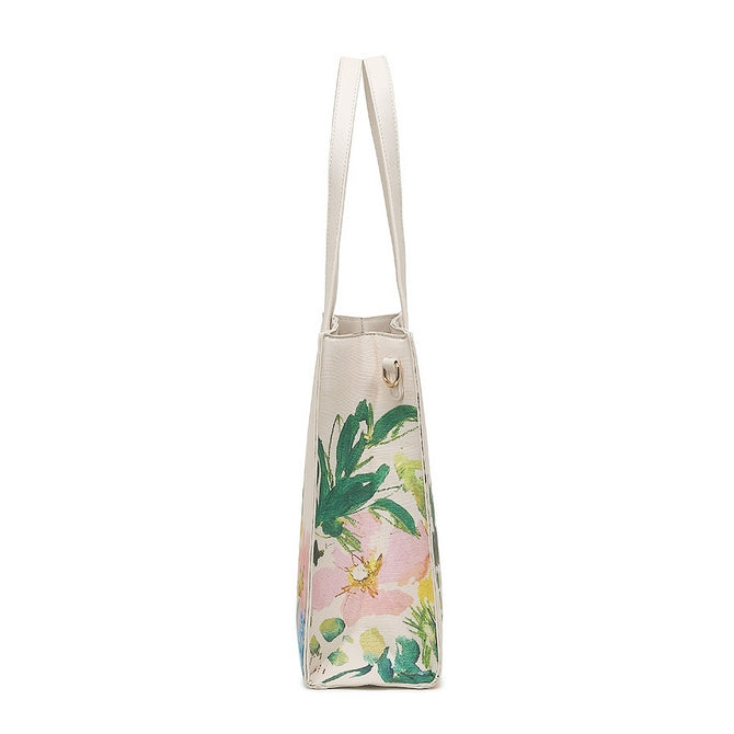 Cream flower Tote bag with long straps - 727