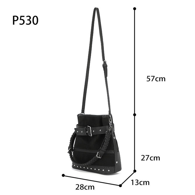 Tan suede bucket bag with long straps - P530