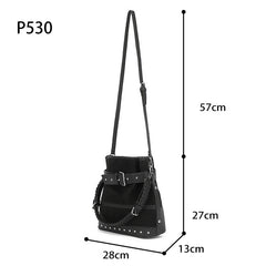 Tan suede bucket bag with long straps - P530