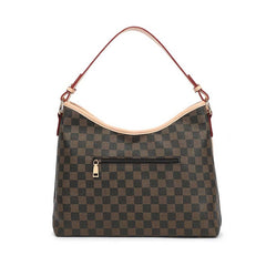 Brown check slouch bag with clutch bag a set and long strap - 5329