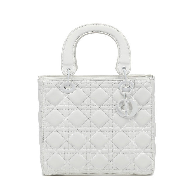 White leather look quilted top handle bags with long strap - K520