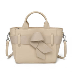 Beige bow top handle bag with long straps - 700