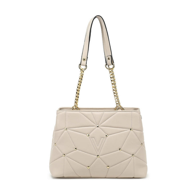 Nude quilted studded tote bag with middle compartment - K7313