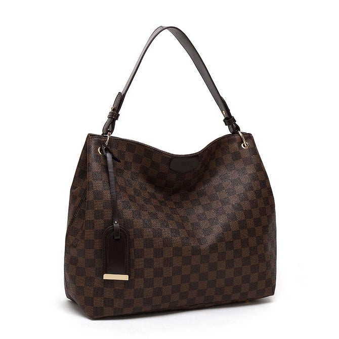 Brown check slouch bag with long strap - 5328 ( Back in store )