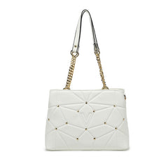 White quilted studded tote bag with middle compartment - K7313