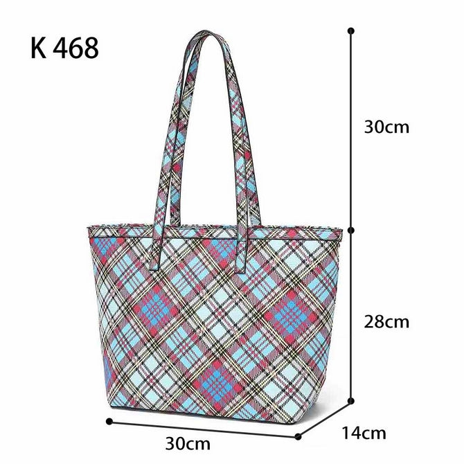 Multi New check print tote bag long strap with clutches a set - K468