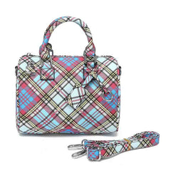 Multi New check print top handle bag with long strap - K465