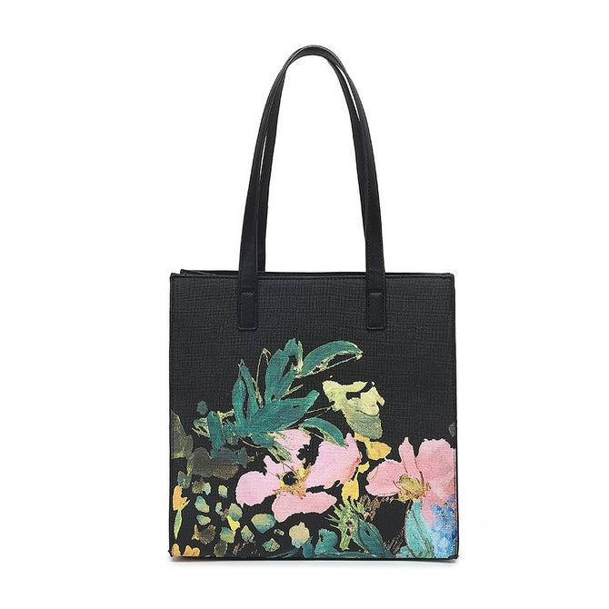 Black flower Tote bag with long straps - 727