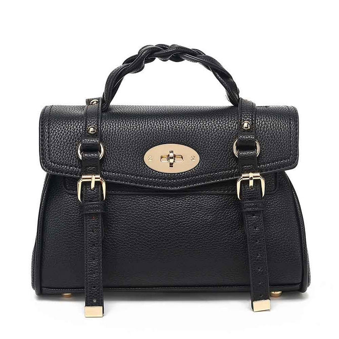 Black top handle satchel bag lock  with long strap - K298 ( Small Size )