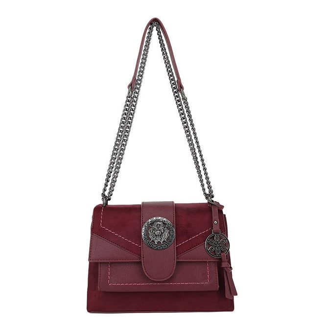 Wine lion face shoulder bag with double zip pockets - 1905 ( Back in store )