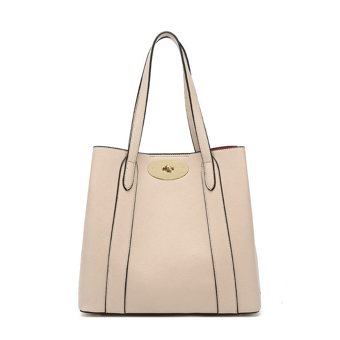 Beige top handle bag long strap three compartment with red lining- K808 ( Back in store )