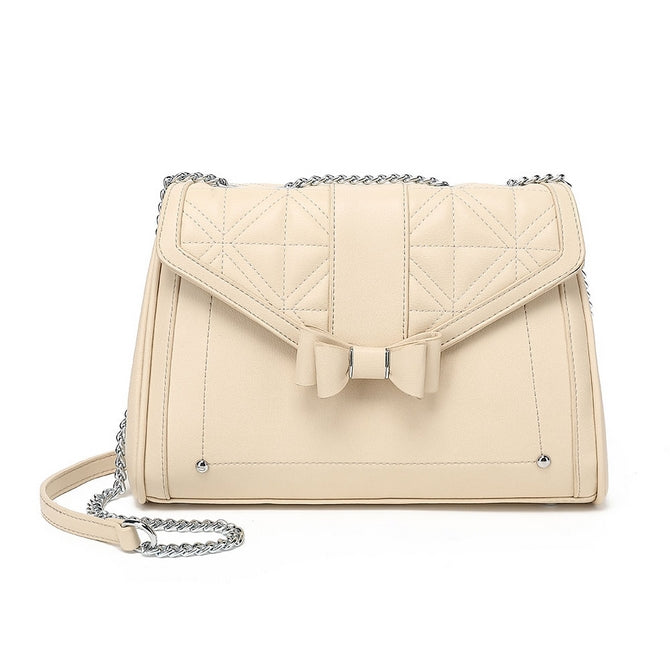 Beige bow quilted shoulder bag - K397