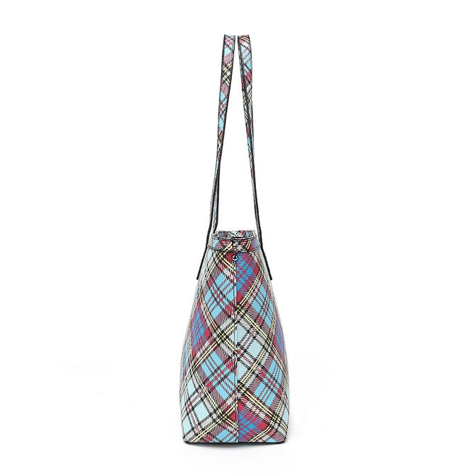 Multi New check print tote bag long strap with clutches a set - K468