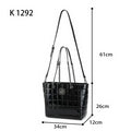 Grey patent leather look tote bag middle compartment with long strap - K1292