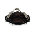 Beige bumblebee patent leather look shoulder bag with long strap - K1099