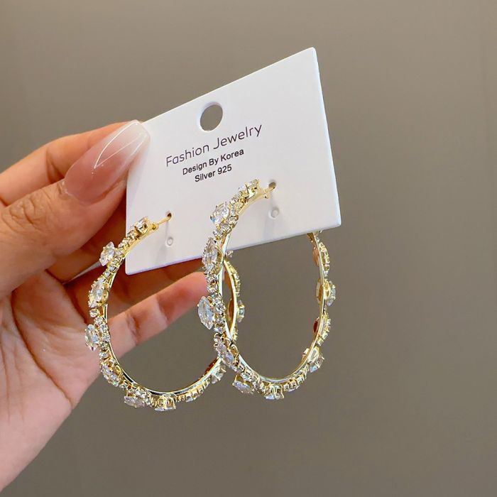 EUR254 Elegant Hoops Crystal Earrings in Gold