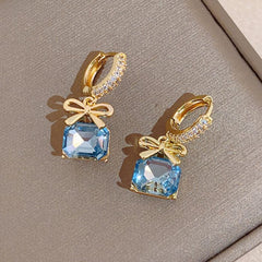 Blue Crystal Bow Drop Earrings EUR409